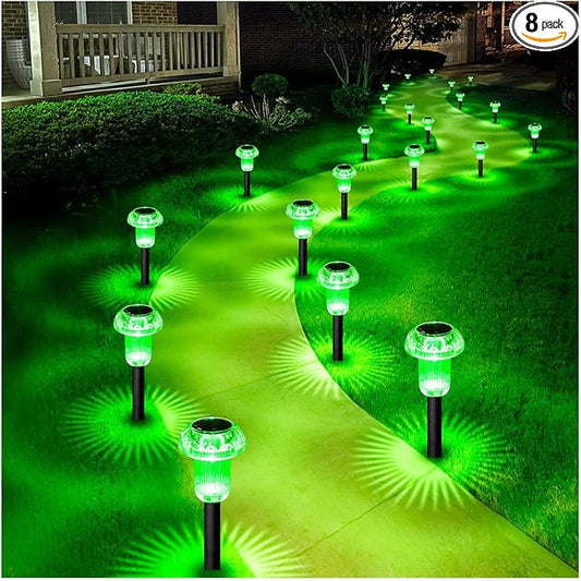 Solar Lights Outdoor Pathway Lights 8 Pack LED Waterproof Green Mushroom Shape for Garden Driveway Walkway Landscape Path Lawn Yard Decor