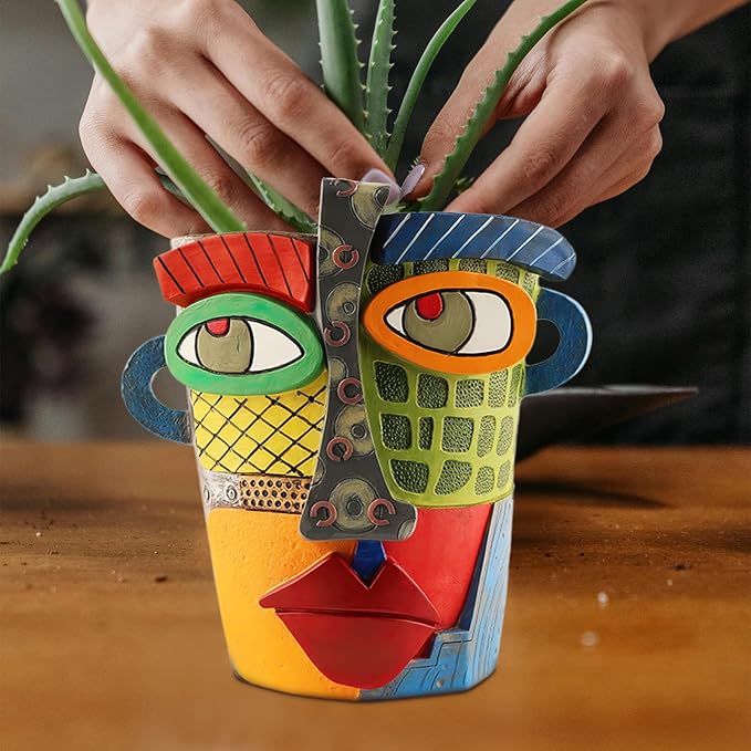 Abstract Face Planters Pots Head,Unique Head Planter for Indoor Plants,Funny Face Flower Pot,Colorful Plant Pots for Outdoor Garden Deco and Home Art Decoration(Modern)