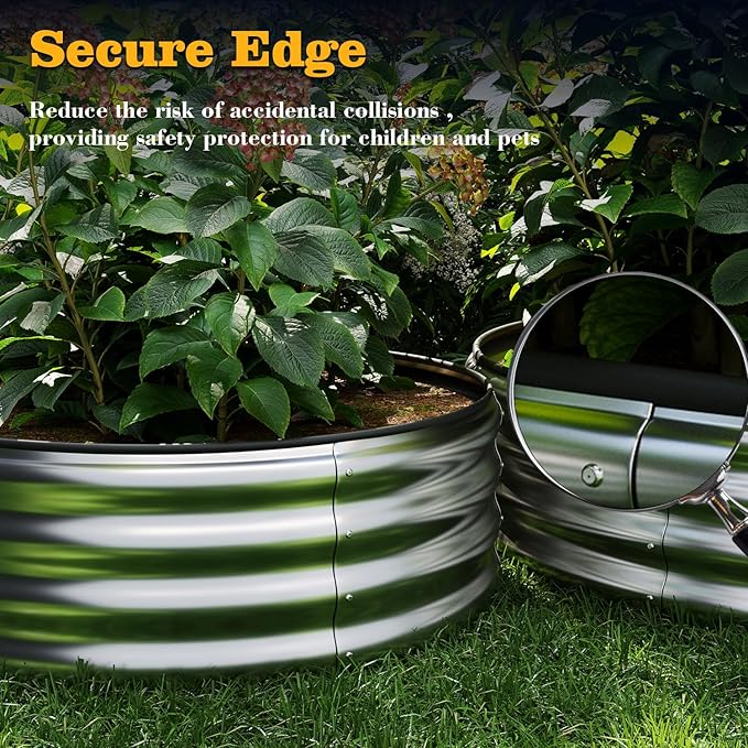 Galvanized Metal Planter Round Raised Garden Bed Kit for Gardening Outdoor，2x2x1ft Planter Grow Garden Box Raised Flower Bed，Round Galvanized Planter Outdoor Metal Fire Pit Ring