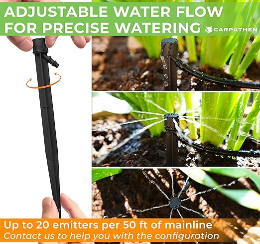 CARPATHEN Drip Irrigation Emitters Sprayer - 100 Black Drip Emitters for Irrigation Kit - ¼ Irrigation Tubing Compatible - 360 deg Adjustable Drippers for Drip Irrigation - Fit for Raised Garden Bed