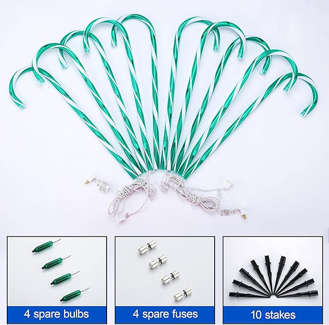 26" Christmas Candy Cane Pathway Markers Lights, Set of 10 Pack Christmas Outdoor Decorations Candy Cane Lights for Yard Patio Garden Walkway Indoor Décor Landscape Path Festival Holiday, Green