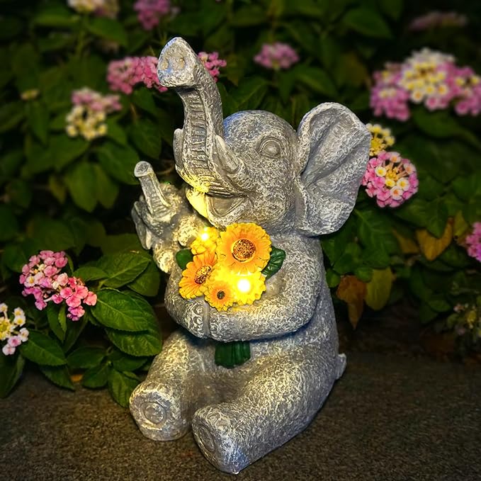 Elephant Gifts for Women, Solor Statue for Garden, Elephant and Sunflower Figurine with Lights, Outdoor Decorations for Yard Lawn Patio, Gifts for Mom Grandma Mother in Law Gardener Mother'Day
