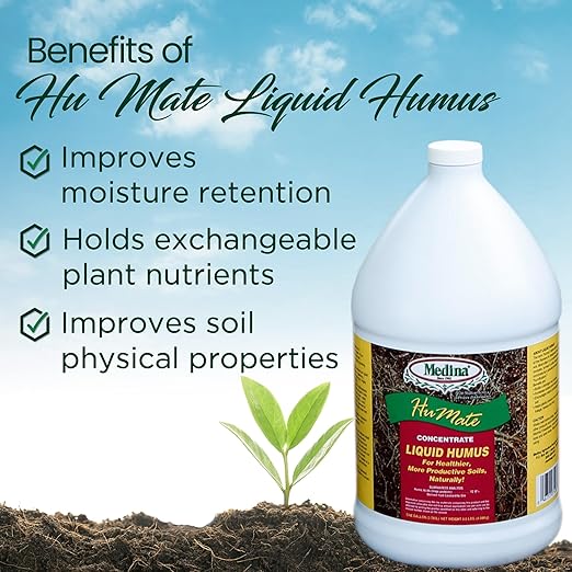 Medina Humate Humic Acid for Plants - Concentrated Liquid Compost, Humic Acid for Lawn - Enhance Plant Growth, Moisture Retention, Nutrient Absorption - Humates for Soil - 1 Gal Covers 8000 Sq. Ft.