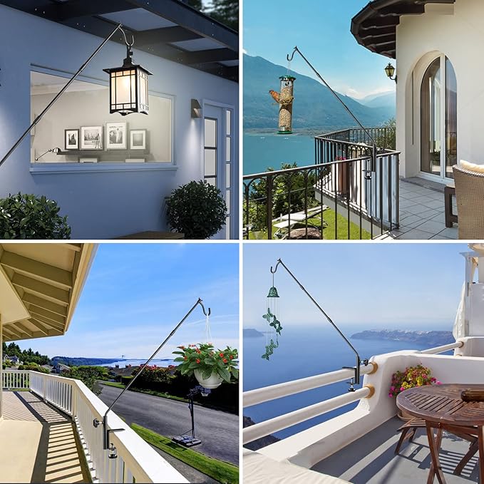 2 Pack Heavy Duty Deck Hook, 31 Inch Extended Adjustable, 360° Rotatable Arm Solid Rod, Solid Steel Deck Hangers for Hanging Bird Feeders, Plants, Planters, Suet Baskets, Lanterns, Wind Chime