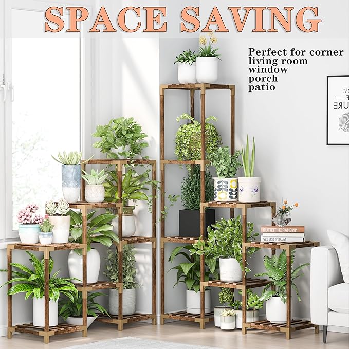 HOMKIRT Large Corner Plant Stand with Grow Light, Plant Shelf Indoor Flower Stand for Living Room Patio Garden Home Decor