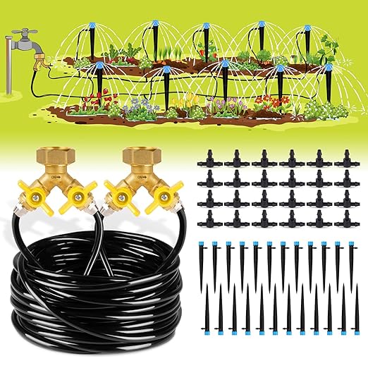 HIRALIY 100ft Drip Irrigation Kit Plant Watering System 8x5mm Blank Distribution Tubing DIY Automatic Irrigation Equipment Set for Garden Greenhouse Flower Bed Patio Lawn