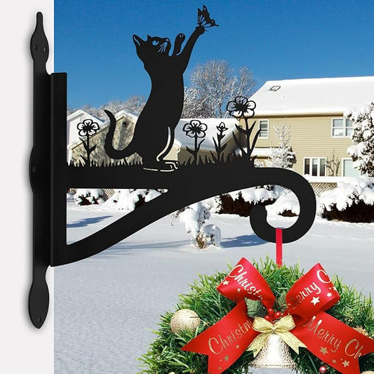 Plant Hangers Outdoor Iron Heavy Duty Ornamental Cat Silhouette Wall Mounted Hanging Plant Bracket for Flower Pot Lantern Bird Feeder Wind Chimes Christmas Decoration
