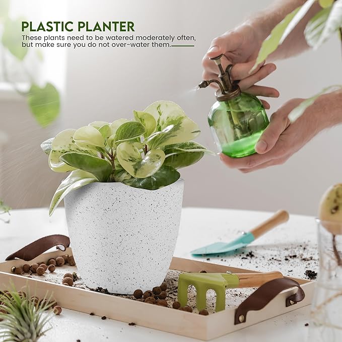 Utopia Home Plant Pots Indoor with Drainage - 7/6.6/6/5.3/4.8 Inches Decorative Flower Pots for Indoor Plants - Pack of 5 Spotty Grey Plastic Planters for Indoor Plants, Flowers Pot