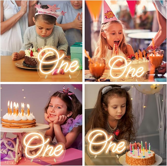 One Neon Sign for First Birthday, LED Neon Lights One Table Number Neon Light Lamp for Home Birthday Party Decor Photo Prop Christmas Gift