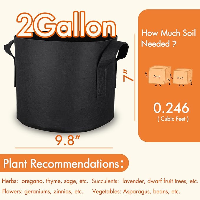 Gardzen 20-Pack 2 Gallon Grow Bags, Aeration Fabric Pots with Handles, Pot for Plants
