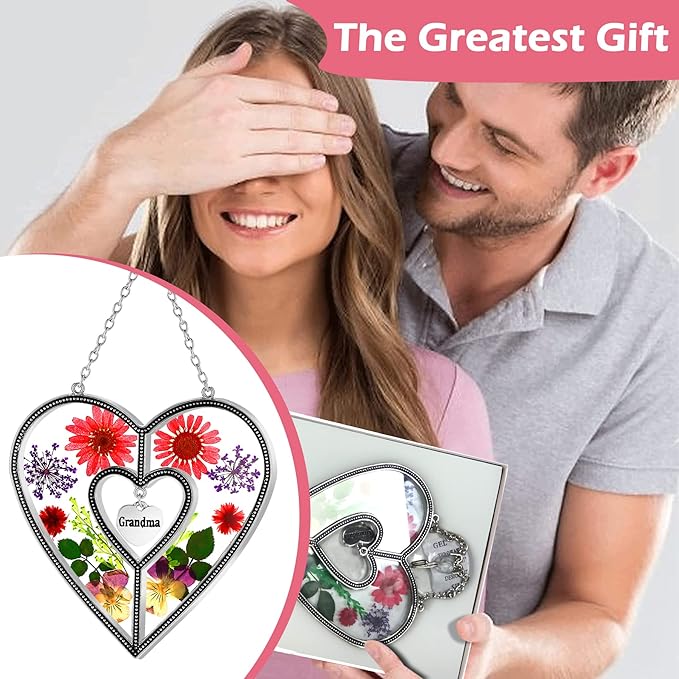 KY&BOSAM Suncatcher Stained Glass Grandma Heart Gifts for Women Mother`s Day Grandma Gift Gifts for Grandma from Daughter Son Indoor Decor Yard Decor for Mother Day Christmas Birthday Gift