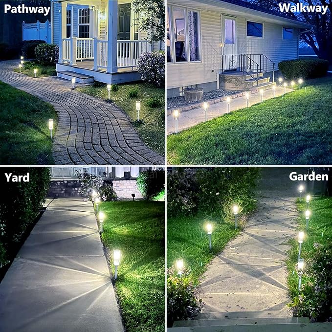Solar Pathway Lights 8 Pack Solar Outdoor Lights with LED Tungsten Filament Bulb Waterproof Stainless Steel Garden Lighting for Outside Driveway Landscape Lawn Path Christmas (White)