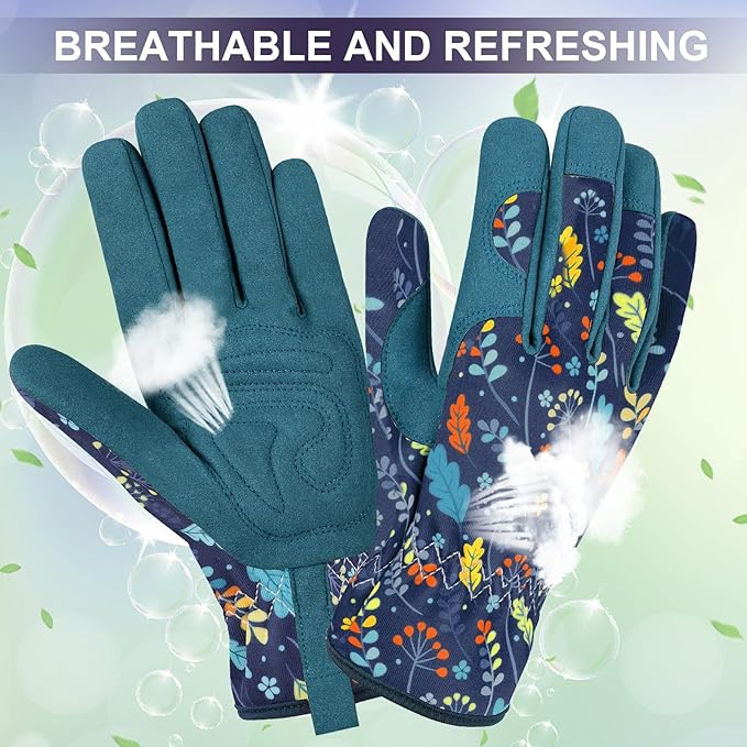 Womens Gardening Weeding Working Gloves, Leather Garden Glove for Women Thorn Proof No Stab for Digging, Planting,Pruning