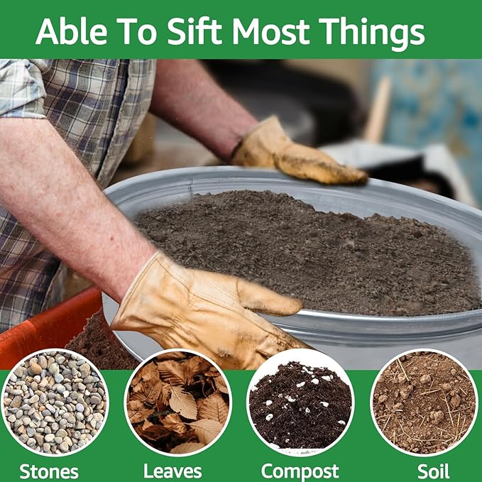 19" * 19" Extra Large Soil Sifter for Gardening, Compost Sifter,Galvanized Garden Sieve,Dirt Sifter,Rocks Sifter,Leaves Sifter,Pellet Sifter,Gravel Sifter