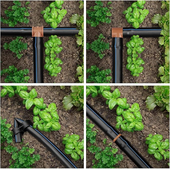 28P Drip Irrigation Fittings Kit (17mm) for 1/2" Tubing (.600" ID), 10 Couplings, 6 Tees, 6 Elbows and 6 Tubing End Closure - Barded Connectors for Drip or Sprinkler Systems(28 Pieces Set)