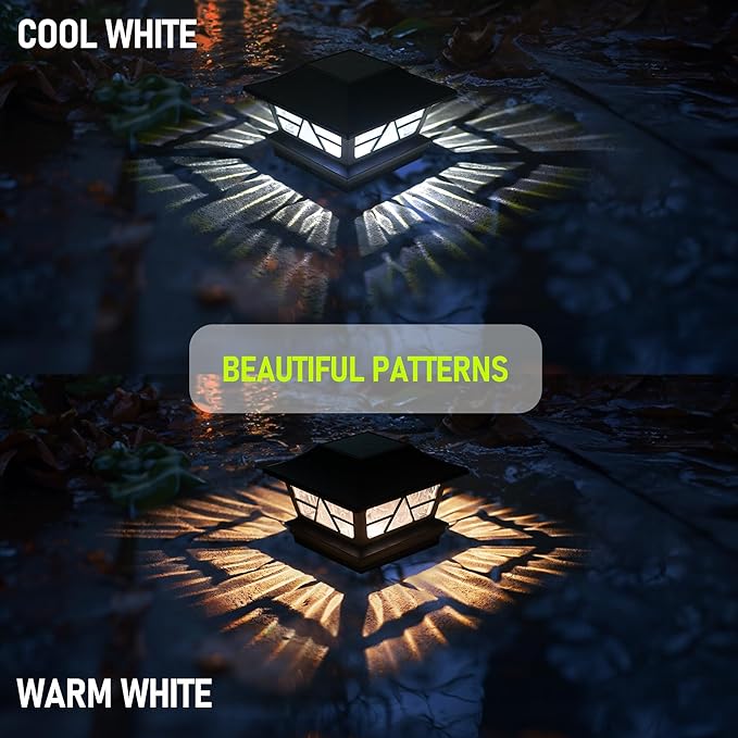 TW SHINE 8 Pack Solar Outdoor Fence Post Lights, 2 Modes Post Cap Lights Waterproof Warm White/Cool White for Yard, Garden, Porch, Patio Decor, for 4x4 5x5 6x6 Wood Posts