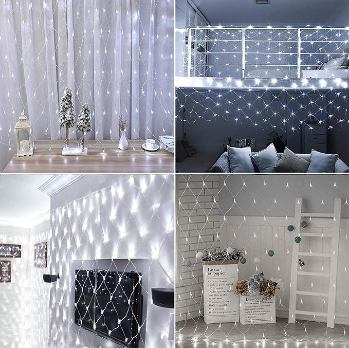 LYHOPE 12ft x 5ft 360 LED Christmas Net Lights, 8 Modes Low Voltage Mesh Christmas Decorative Lights for Xmas Trees, Bushes, Wedding, Garden, Outdoor, Indoor Decor (White)