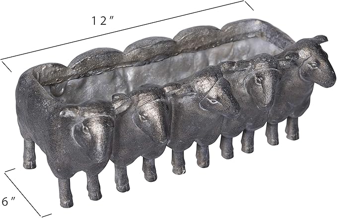 Creative Co-Op Resin Sheep Planter with Distressed Iron Finish