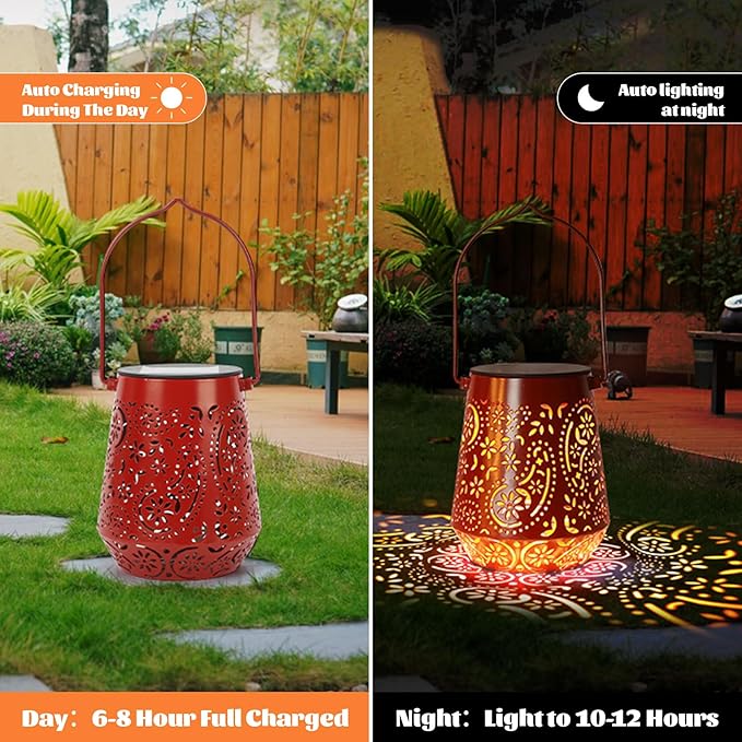 4 Pack Hanging Solar Lantern Outdoor Waterproof Lights Garden Hanging Solar Lights for Outside Patio Colored LED Lanterns Decorative with Handle for Yard Porch Table Pathway Xmax Christmas Tree Lights