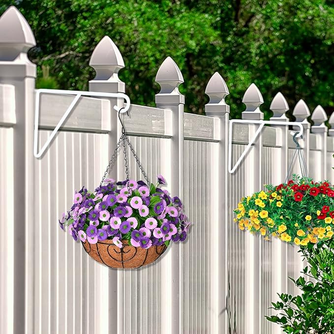 Zacool Vinyl Fence Hooks-4 Pack 5 x 10 Inches Heavy Duty White Patio Hooks Coated Steel Fence Hangers for Hanging Plants Bird Feeders,Lights,Basket,Pool Tools