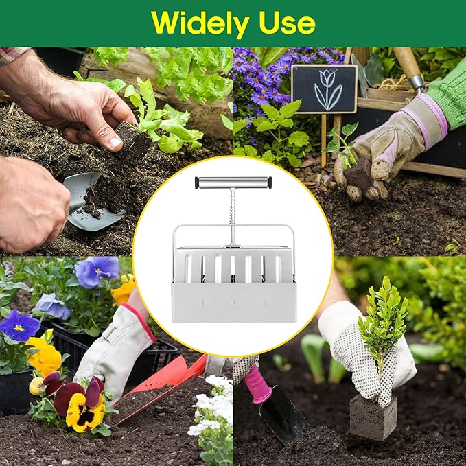 Upgraded Soil Blocker, 8 Cell Seed Blocker 2 inch Quad Soil Block Maker Manual with 3 Types of Seed Pins,Hand-held Soil Blocking Tool for Seed Stater Tray Outdoor Plants