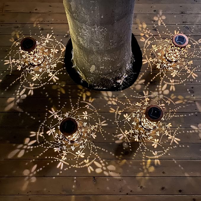 2 Pack Solar Lanterns Outdoor Hanging Lantern Lights, Dragonfly Hollowed-Out Metal Decor Lantern, Waterproof LED Decorative Garden Light - Delicate Garden Decoration for Patio, Yard