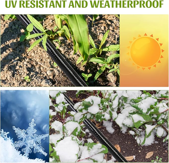 1/2 Inch Irrigation Tubing 25ft, Drip Irrigation System for Garden, (0.52″ ID X .0.60″ OD) Black Dripline, Drip Irrigation Tubing w/One of 1/2” Coupling, Elbow, Tee and End Cap.