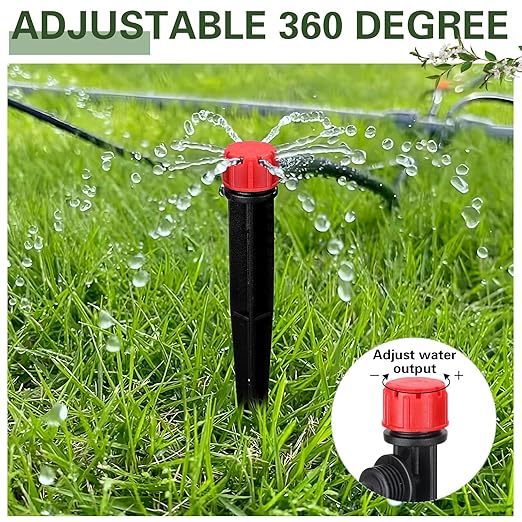80 Pcs Drip Irrigation Emitters with Adjustable 360 Degree Water Flow Drippers for 1/4 Drip Tubing Sprayer on 5.5 Arrow Stake for Garden Irrigation System(Red, Black,Eight Hole Nozzle)