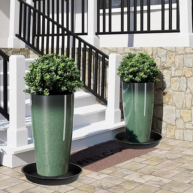 3 Pack of Plant Saucer 25 26 inch, 4.2" Depth, Large Heavy Duty Plastic Saucers 24" 26" Round, Plant Drip Trays for for Indoors Outdoor, Plant Water Tray for Planters 23-27" (26", Black)