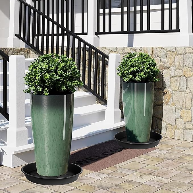 3 Pack of Plant Saucer 25 26 inch, 4.2" Depth, Large Heavy Duty Plastic Saucers 24" 26" Round, Plant Drip Trays for for Indoors Outdoor, Plant Water Tray for Planters 23-27" (26", Black)