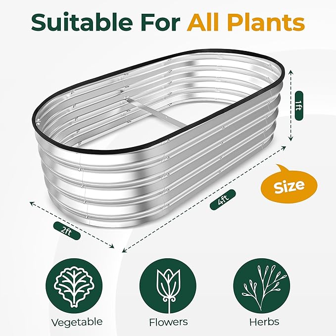 Utopia Home 2 Pack Galvanized Raised Garden Bed, 4ft x 2ft Lightweight Planter Boxes Outdoor with Easy Assembly, Large Garden Bed for Vegetables, Fruits, Flower - Silver