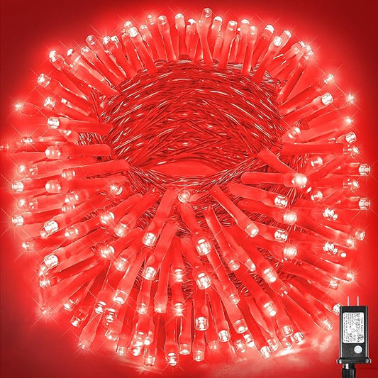 Vivideal 300 LED Red Christmas Lights, 99ft String Lights Indoor 8 Modes Clear Wire, Connectable Waterproof Plug in Red String Lights for Bedroom Indoor Outdoor Halloween Christmas Decorations