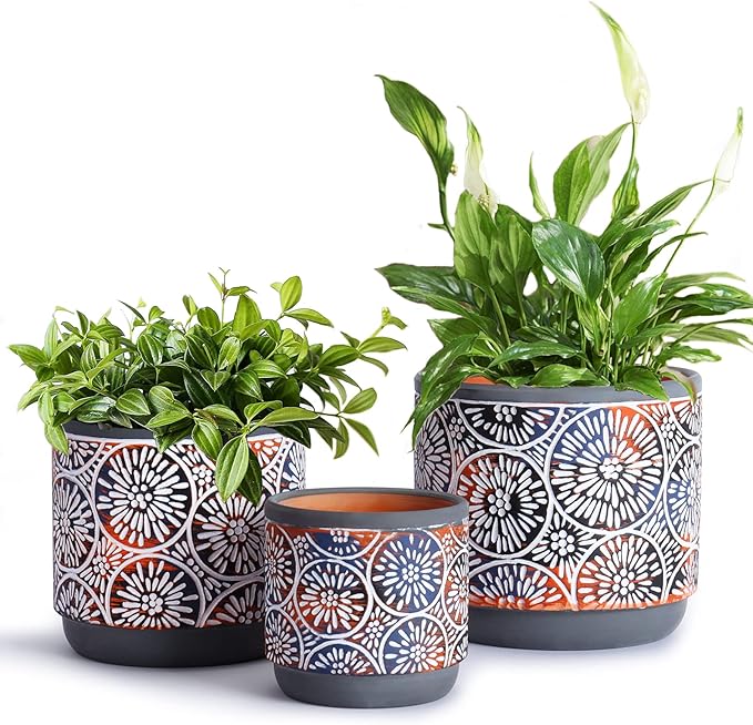 DeeCoo 3 Piece Ceramic Plant pots for Indoor with Drainage Holes, 5.7/4.7/3.5/inch, Modern Decorative Flower pots Outdoor Plants Lilies, Cacti, Succulents, Snakes, and Bamboo (Gray)