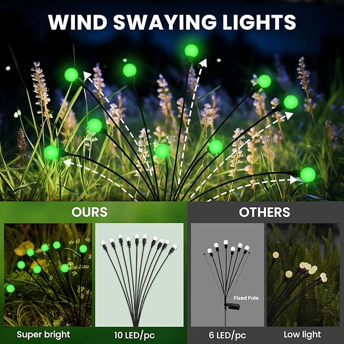 Solar Garden Lights,Halloween Lights Outdoor 60 LED Firefly Halloween Garden Lights Outdoor,Solar Lights for Outside,Solar Lights Outdoor Waterproof for Halloween,Christmas,Yard,Patio(Green)