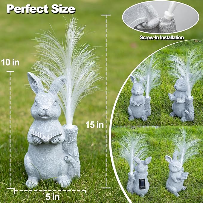 Solar Rabbit Garden Statue with Color-Changing LED Lights – Bunny Figurine for Outdoor Patio, Lawn, Yard & Balcony Decor, Perfect Gardening, Housewarming & Birthday Gifts for Women, Mom & Grandma