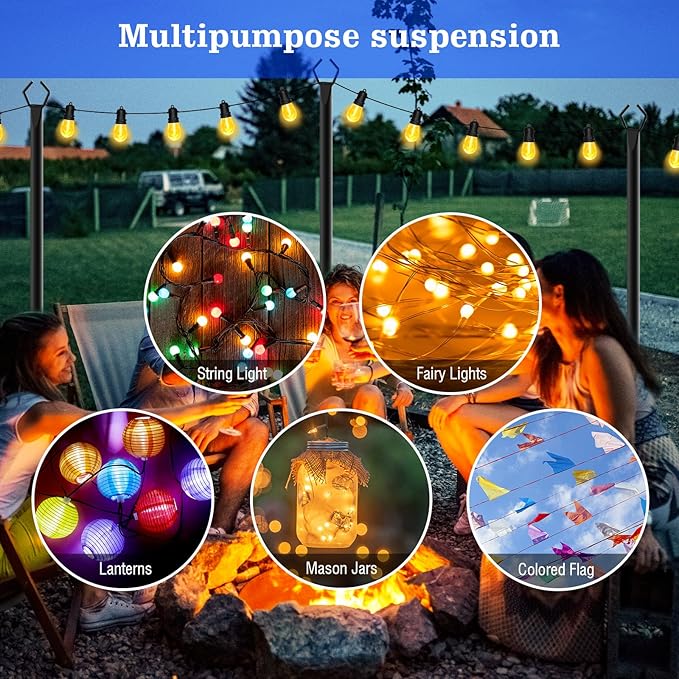 4 Pack String Light Poles,10 Ft Metal Poles with Fork for Outdoor String Lights,Outdoor Light Poles with Fork,Poles/Post/Stand for Outside,Patio,Deck,Backyard,Garden Wedding,Party