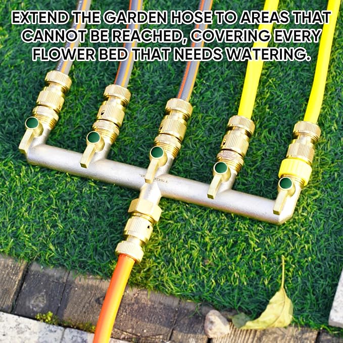 Brass Garden Hose Splitter, Outdoor Frostproof Faucet Splitter, 5-Way, Heavy Duty, Nickel Plated, Rustproof Faucet Splitter