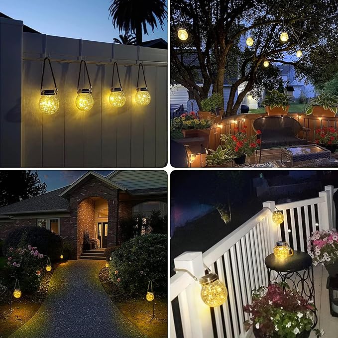 ROSHWEY 4 Pack Solar Lanterns Outdoor, 30 LED Waterproof Garden Decor Hanging Lights Decorative Backyard Decorative Lighting for Patio Pathway
