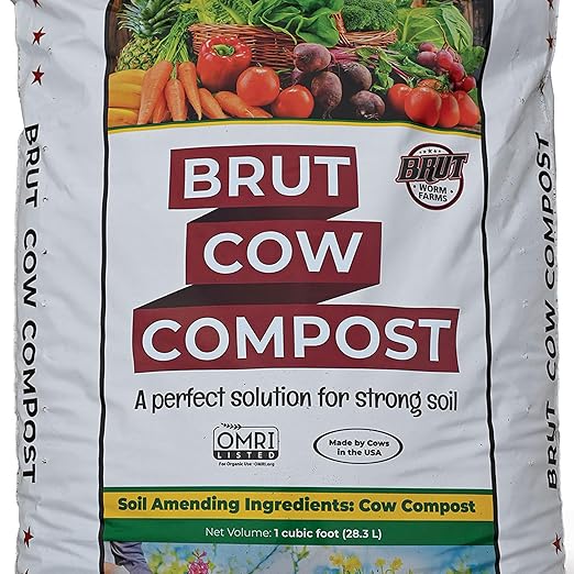 Brut Organic Cow Compost - 1 Cubic ft - Nutrient-Rich Fertilizer for Thriving Gardens - Safe, Pure, and Effective