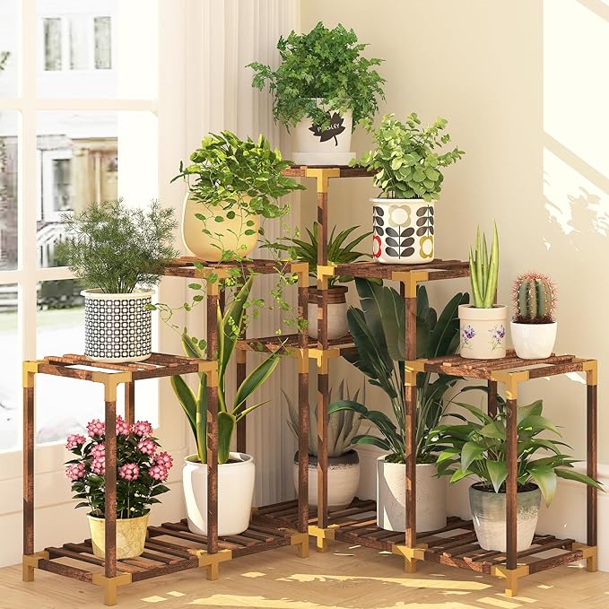 HOMKIRT Plant Stand Indoor Outdoor, 11 Tier Corner Shelf Wood Rack Organizer Display for Multiple Plants Large Ladder Holder Flower Stand for Living Room Patio Porch