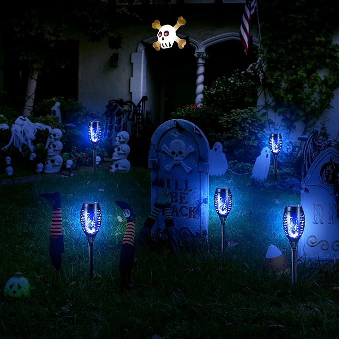 Toodour Solar Torch Flame Lights, 12 Pack Solar Lights Outdoor with Flickering Flame, Waterproof Solar Pathway Lights Landscape Decoration Lighting for Garden, Lawn, Yard, Outdoor Decorations - Blue