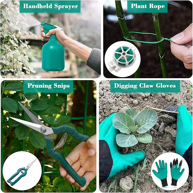 FiveJoy Garden Tool Set, 11 Piece Aluminum Alloy Hand Tool Starter Kit with Garden Bag, Outdoor Tool, Heavy Duty Gardening Work Set with Ergonomic Handle, Gardening Tools