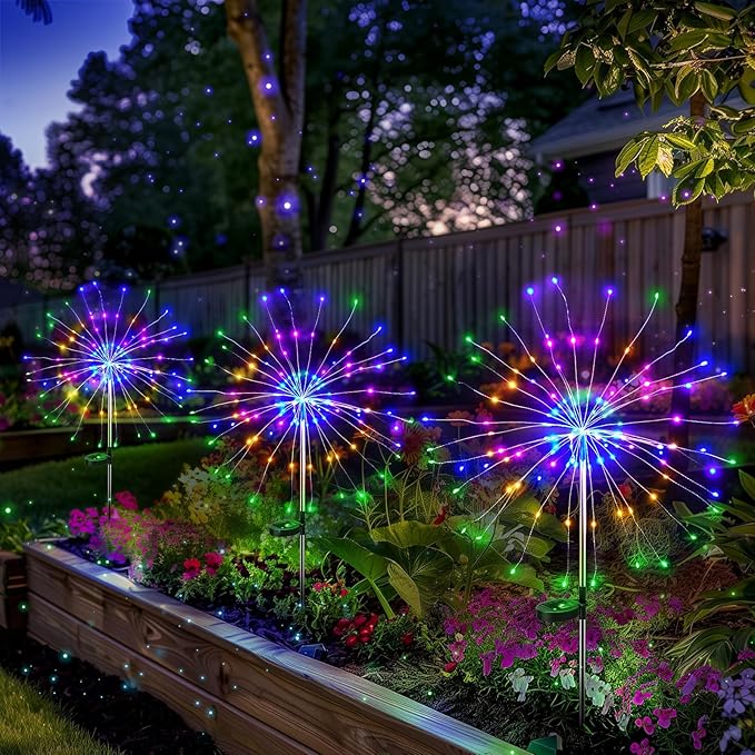 4 Pack Solar Firework Lights 150 LED Create Magical Nights, Waterproof Starburst Fairy Lights for Garden Yard Patio Christmas Romantic Wedding Party Decor(Color)