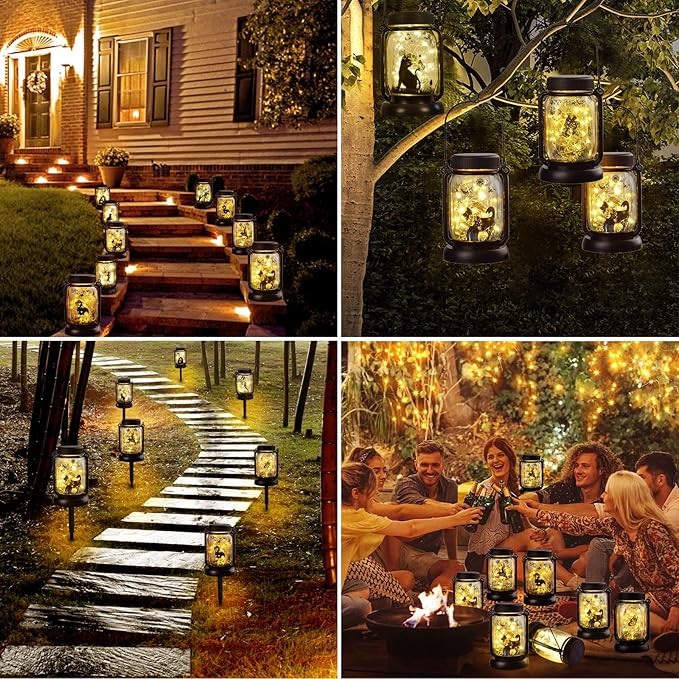 Kyoryuger Solar Cat Dog Outdoor Lantern Garden Decor, Gifts for Women Mom Gradma Birthday Gifts, Cat Mom Gift, Dog Lover Gifts, Lawn Ornaments Home Decoration Outside for Yard, Patio,Backyard,Porch