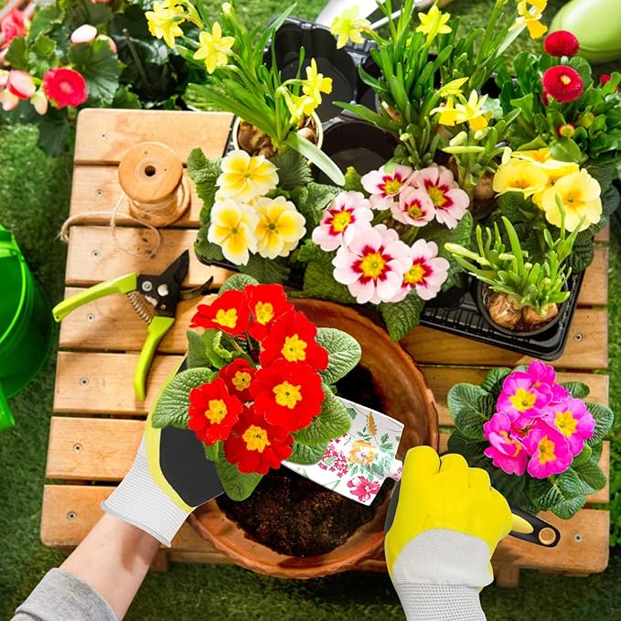 Garden Tools Set, Aluminum Alloy Garden Hand Tool 5 Piece Gardening Tools with Hand Rake, Hand Weeder, Transplant Trowel, Pruning Shears and Gardening Gloves for Outdoor Gardening Work