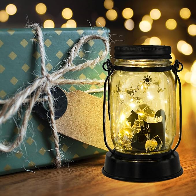 Kyoryuger Solar Cat Dog Outdoor Lantern Garden Decor, Gifts for Women Mom Gradma Birthday Gifts, Cat Mom Gift, Dog Lover Gifts, Lawn Ornaments Home Decoration Outside for Yard, Patio,Backyard,Porch