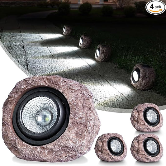 Outdoor Solar Rock Light, Waterproof LED Solar Spotlight, Garden Landscape Lights, Decorative Garden Rock Lights for Paths, Sidewalks, Patio and Landscaping - 4 Pack
