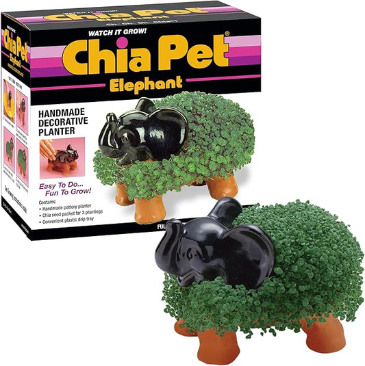 Chia Pet Elephant with Seed Pack, Decorative Pottery Planter, Easy to Do and Fun to Grow, Novelty Gift, Perfect for Any Occasion