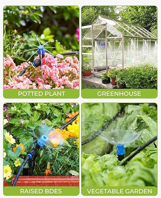 HIRALIY 210FT Drip Irrigation System, Quick Connector Garden Watering Automatic Sprinkler Kit for Lawn Raised Bed Greenhouse Mist System with 3 Kinds Dripper, Adjustable Nozzle
