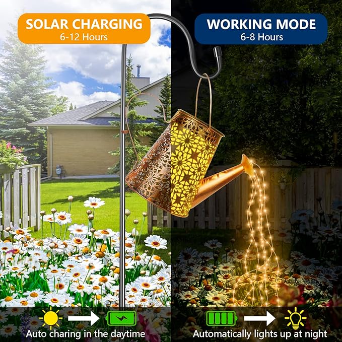 Forlivese 2PCS Solar Watering Can with Lights, Solar Lights Outdoor Decorations with Hanging Solar Garden Lights with Bracket Waterproof Watering Can Landscape Light for Patio Gardening Pathway 90LED
